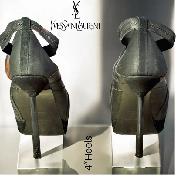 Yves Saint Laurent Luxury-Open Toe-Black Stiletto  Heels 36.5 - Picture 4 of 8